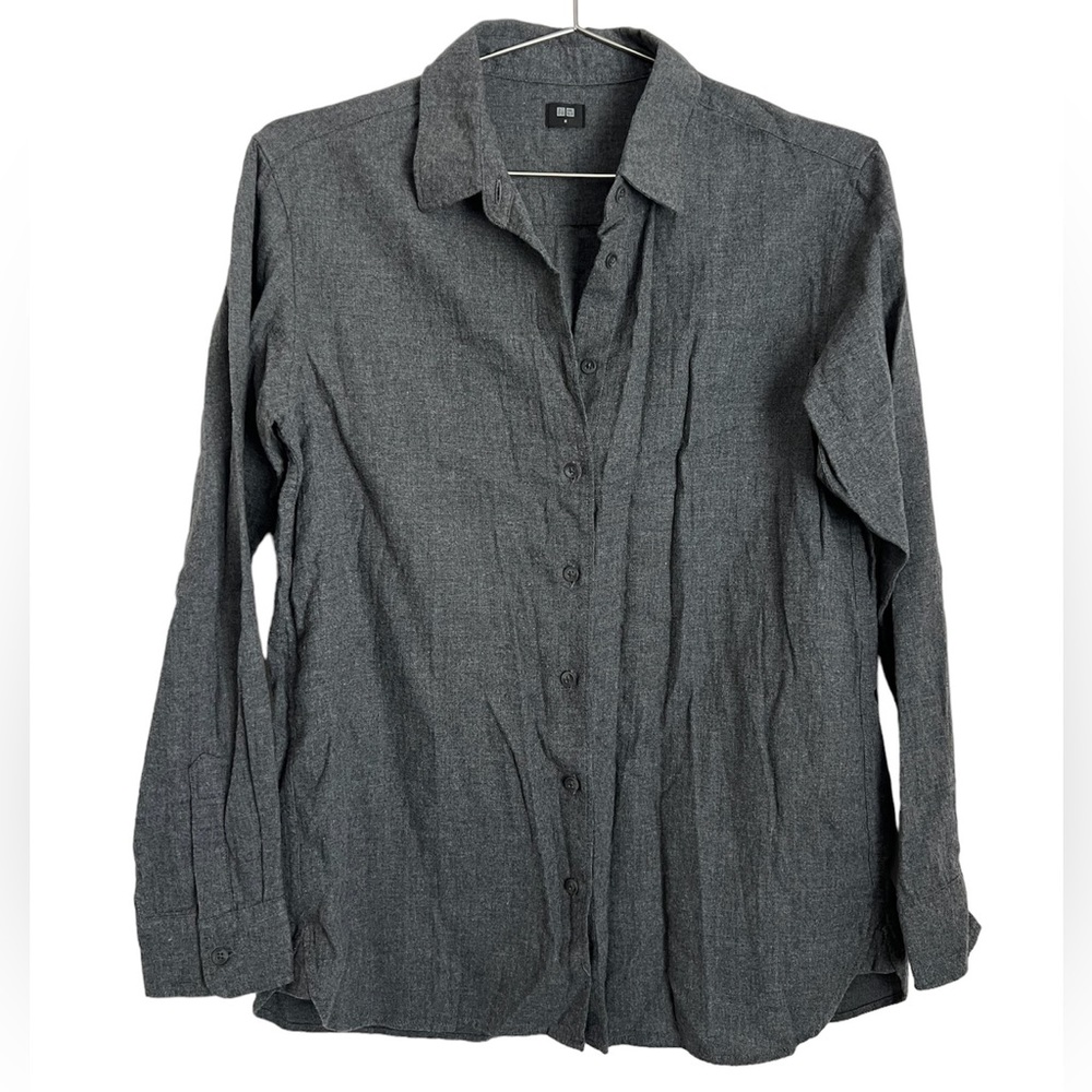 NWOT Uniqlo Dark Gray Button Down Long Sleeve Flannel Shirt Size Medium